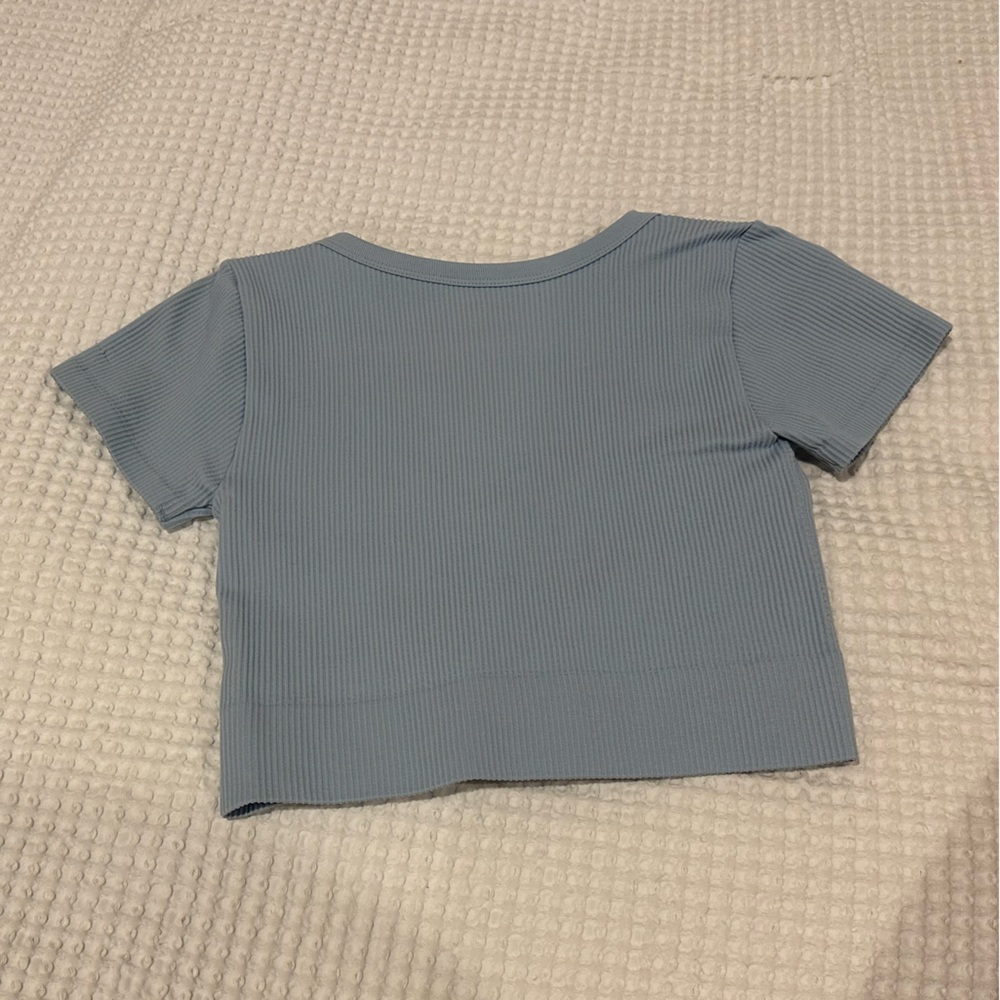 Garage Light Blue Ribbed V-Neck Crop Top - Picture 2 of 2